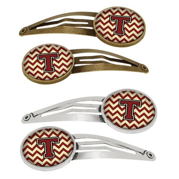 Carolines Treasures Letter T Chevron Maroon and Gold Barrettes Hair Clips, Set of 4, 4PK CJ1061-THCS4